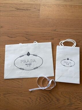 Prada Milano White Embossed Shopping Bag Set